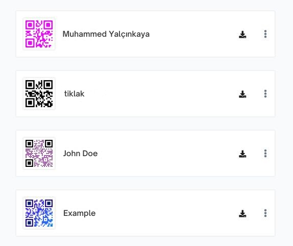Screenshot of the app QR code system page