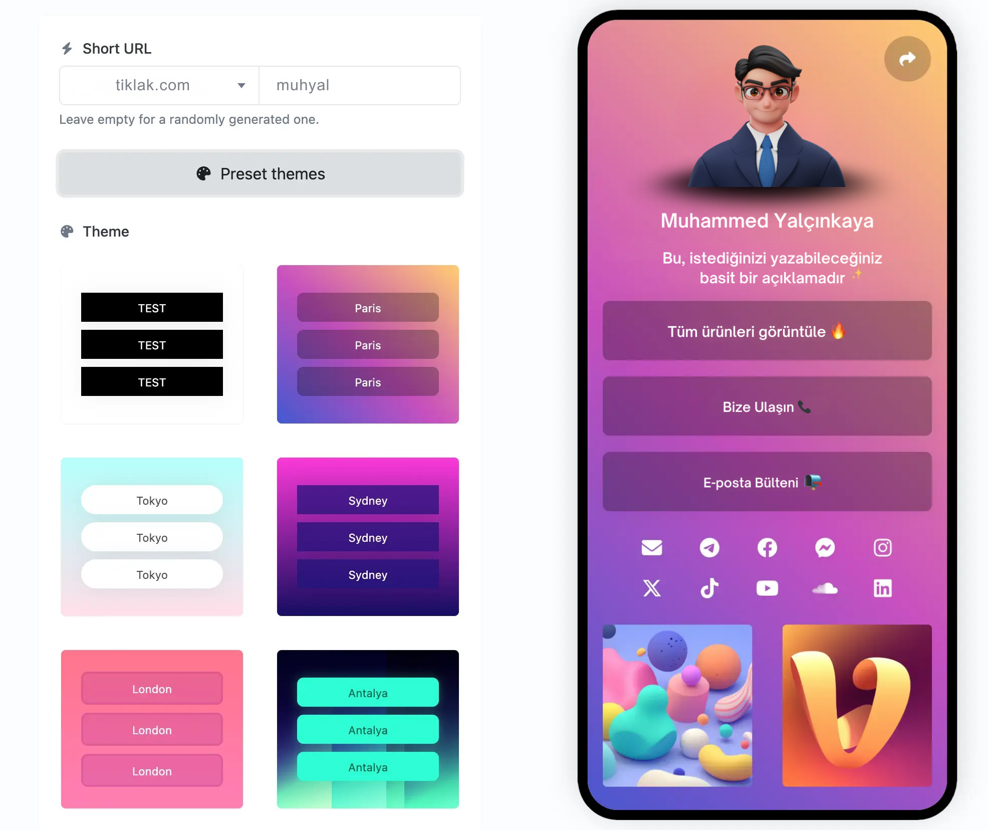 Screenshot of the app biolink editing page